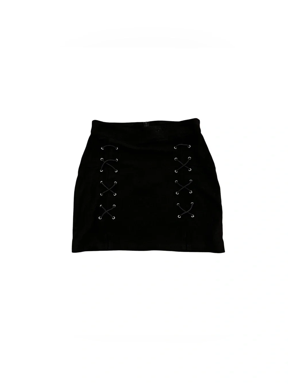 MANGOPOP Faux Suede Lace Up Mini Skirt Black High Waist Size S